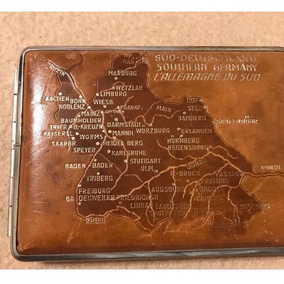 Vintage German Map Leather Cigar Case - Picture 2 of 5
